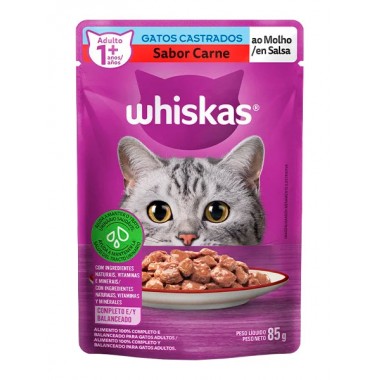 RACAO WHISKAS CASTRADOS CARNE SACHE 85GR